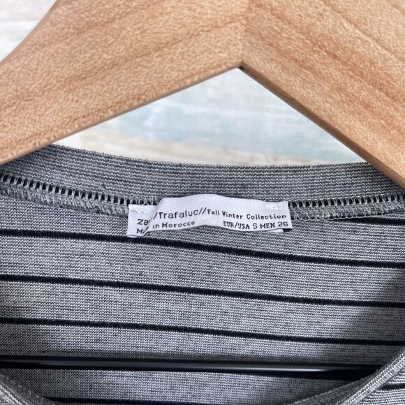 Zara Trafaluc A Lined Tunic Top Gray Black Striped Crewneck Stretch Womens Small - Picture 6 of 6